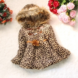 Leopard Faux Fox Fur Collar Hoodie Coat 