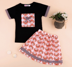 Black Short Sleeve T-shirt Tops Print Skirt Set