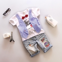 Bow Tie shirt Tops Denim Shorts Jeans set from FINECO GENERAL TRADING LLC UAE