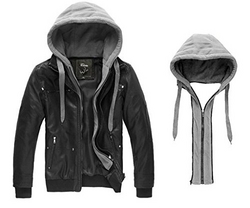 MEN’S LEATHER JACKET WITH REMOVABLE HOOD