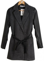 Leather Suit Collar Cashmere Coat With Belt