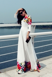 High Waist Flower Print A-Line Maxi Long Dress