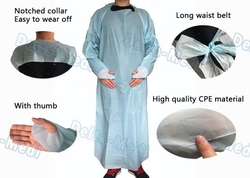 Delta-Medi Protective Medical Plastic Products Waterproof CPE Gown With Sleeves from SHANDONG DELTA-MEDI CO., LTD