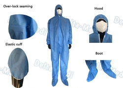 Delta-Medi Hooded Blue Disposable Coveralls , Sterile Sms Disposable Chemical Coveralls from SHANDONG DELTA-MEDI CO., LTD