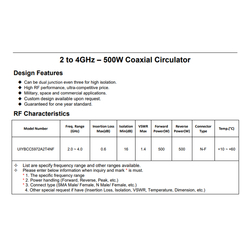S Band 2.0~4.0GHz RF Broadband Circulator 500W