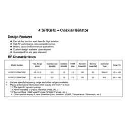 C Band RF Broadband Coaxial Isolator 4.0~8.0 GHz N SMA