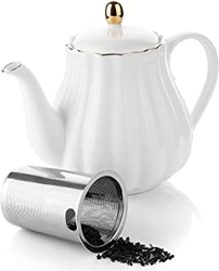 Ceramic Tea Pot with Removable Stainless Steel Inf ...