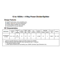 Ku Band 13.0 to 15.0GHz RF 4 Way Power Divider For Radar