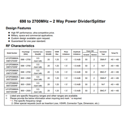 4G 5G UHF Band 698 to 2700MHz RF 2 Way Power Divider