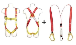 body harness with single webbing lanyard and shock absorber