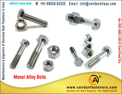 Monel Alloy Bolts manufacturers exporters suppliers stockist in India Mumbai +91-9892882255 https://www.vandanfasteners.com from VANDAN FASTENERS