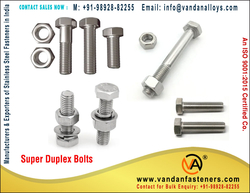 Super Duplex Bolts manufacturers exporters suppliers stockist in India Mumbai +91-9892882255 https://www.vandanfasteners.com