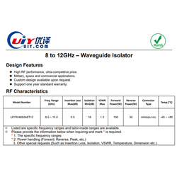 X Band 8.0 to 12.0GHz RF Waveguide Isolators WR90 BJ100