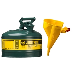   JUSTRITE 1 Gallon Steel Safety Can for Oil, Type I, Funnel, Flame Arrester, Product No 7110410