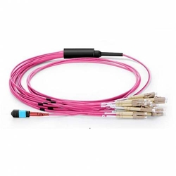 24 Fiber Mm Om4 Mtp Lc Break Out Cable, 24f Mtp Female to 12 X Lc Duplex Fan Out / Harness Cable, Low Loss OFNP (Plenum), Om4 Multimode, Aqua, Polarity A, For Cxp Cfp Qsfp-dd 100g 400g Transceiver