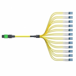 24 Fiber Sm Mpo Lc Break Out Cable, 24f Mpo Female to 12 X Lc Duplex Fan Out / Harness Cable, Low Loss OFNR (Riser), G.657A1 Single Mode, Yellow, Polarity A, For Cxp Cfp 100g Transceiver