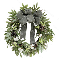 Puindo Artificial Customized Christmas Wreath with Pine cone green Berries Bow for Home Door Xmas Hanging Decorations