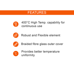 Flexible Electric Pipe Heating Tape High 310 Watt Temp 400°C, Volt 230 Size - 25mm x 600mm