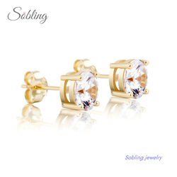 Sobling 4/6/8MM Round brilliant CZ Stud Earrings 925 Sterling Silver Hip Hop Fashion Iced Out Cubic Zirconia Jewelry white gold color