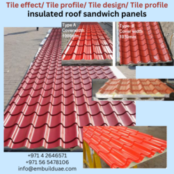 Tile effect / Tile design/ Tile profile / Tile look roof sandwich panels Dubai/ UAE/ Oman/ Muscat/ Bahrain/Manama/ Kuwait/ Qatar/ Doha/ Saudi Arabia/ Riyadh from EMBUILD MATERIALS LLC.