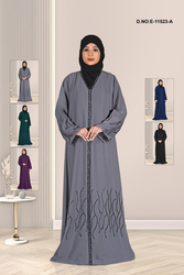 Elegant Embellished Front-Open Abaya with Wave Detailing