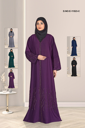 Elegant Embellished Front-Open Abaya with Wave Detailing