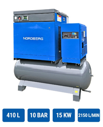 Screw Air Compressor tank with electric drain valve, 15 kW, 10 bar NORDBERG NCB20RD