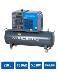 Screw Air Compressor tank with electric drain valve, 5.5 kW, 230 l receiver, 10 bar, 660 l/min NORDBERG NCF7,5R