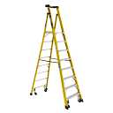 14ft Reach Height Fiberglass Podium Ladder w/Casters 8ft Type IAA PD7308-4C