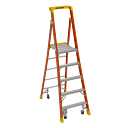 11ft Reach Height Fiberglass Podium Ladder w/Casters 5ft Type IA PD6205-4C