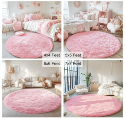 OLANLY Pink Round Rugs for Bedroom - Machine Washable, 4 ft Circle Area Rugs for Living Room, Soft and Fluffy Shaggy Carpet for Teen Girls and Boys, Nursery Rooms, Dorms, Home Decor Aesthetic