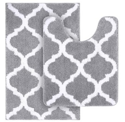 OLANLY Bathroom Rugs Set 2 Piece, Microfiber Bath Shower Mat and U-Shaped Toilet Rug