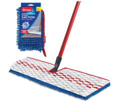 O-Cedar Hardwood Floor 'N More 3-Action Mop with 1 Extra Refill | Microfiber Mop with 3pc Handle | Use Wet or Dry, Red