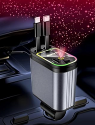 Retractable Car Charger with Starlight, 4 in 1 Car Phone Charger Compatible with iPhone 16/15/14/13/12/11/X,Galaxy,Pixel