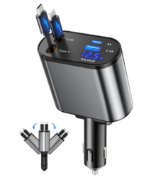 Retractable Car Charger, 4 in 1 Fast Charging Car Charger USB-C & USB-A Compatible with iPhone 16/15/14/13/12/11,Galaxy,Pixel from SKANDA INTERNATIONAL FZ LLE