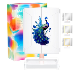 Rechargeable Makeup Mirror with Lights, 14.4" L x 9.1" W Lighted Vanity Mirror Tabletop 3X/2X/1X Magnification