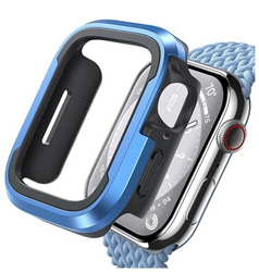 Lamicall Aluminum Rugged Screen Protector Case Armor Designed for Apple Watch 45mm/44mm, Bumper Metal Watch Case, Protective Armor Cover [No Screen Protector] Blue 9H Tempered Glass from SKANDA INTERNATIONAL FZ LLE