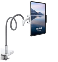 Lamicall Gooseneck Tablet Holder, Tablet Stand : Flexible Arm Clip Tablet Mount Compatible with iPad mini Pro Air, Kindle, Switch, Galaxy Tabs, More 4.7-10.5" Devices - Gray from SKANDA INTERNATIONAL FZ LLE