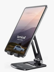 Lamicall Adjustable Tablet Stand Holder - Foldable Phone Dock, 360°Rotating Desktop Tablet Mount, for 4.7-13" Tablets, Such as iPad Pro 11, 12.9 Air Mini, Tabs, Kindle, iPhone Air 17 Pro Max, Black from SKANDA INTERNATIONAL FZ LLE
