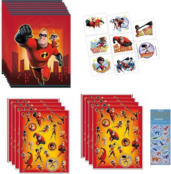 Amscan The Incredibles Birthday Party Supplies Bundle includes 8 Loot Bags, 8 Tattoos, 8 Sticker Sheet with 160 Stickers, 1 Dinosaur Sticker Sheet from SKANDA INTERNATIONAL FZ LLE