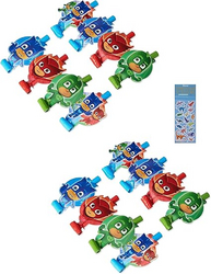 Amscan PJ Masks Birthday Party Supplies Bundle includes Party Blowouts - 16 Count and 1 Dinsaur Sticker Sheet from SKANDA INTERNATIONAL FZ LLE