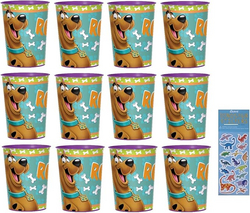 Amscan Scooby Doo Zoinks Birthday Party Supplies Bundle includes 12 Plastic Reusable Cups 16oz and 1 Dinosaur Sticker Sheet from SKANDA INTERNATIONAL FZ LLE