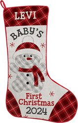 Let's Make Memories - Personalized Christmas Stocking - Traditional Lumberjack Plaid - Whimsical Winter Characters - Baby Stocking - Christmas Decor - 7.5"x19" - Baby Snowman from SKANDA INTERNATIONAL FZ LLE