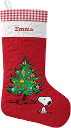 Let's Make Memories Personalized Christmas Stocking for Families - Quilted - Merry Mantel - Peanuts Characters - Snoopy with Christmas Tree Design - Red from SKANDA INTERNATIONAL FZ LLE