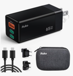 Ruko 65W USB C Charger, 3 Port International Travel Charger Kit from SKANDA INTERNATIONAL FZ LLE