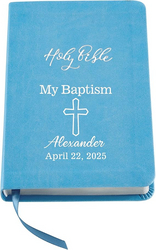 Let's Make Memories Personalized Baptism Baby Bible - Religious Gift for Faith Milestone - Customize with Any Message - for Boy - Easter Basket Stuffer - Baptism Keepsake - Blue from SKANDA INTERNATIONAL FZ LLE