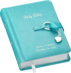 Let's Make Memories Personalized Children's Bible with Name Engraved - Baptism, Communion, Confirmation - Religious Keepsake - Easter Basket Stuffer - Silver Charm - Simply Charming - Blue from SKANDA INTERNATIONAL FZ LLE
