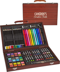 Let's Make Memories Personalized 80-Piece Deluxe Art Set - for Kids - Wood Carrying Case - Oil Crayons, Colored Pencils, Watercolors - Arts & Crafts - Add a Name - 2 Line Message from SKANDA INTERNATIONAL FZ LLE