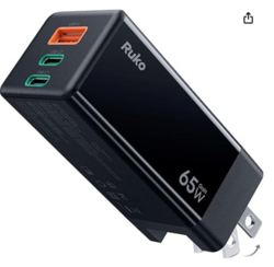 Ruko PD65W USB C Charger, 3-Port GaN Fast Charger Block, Compact Foldable Wall Charger for iPhone 17/16, MacBook Pro/Air, Galaxy S24, Pixel, Drone, Switch and More, Black from SKANDA INTERNATIONAL FZ LLE