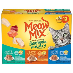 Meow Mix Paté & Shreds Wet Cat Food Variety Pack, Seafood & Poultry Favorites, 2.75 Ounce Cup (Pack of 12) from SKANDA INTERNATIONAL FZ LLE